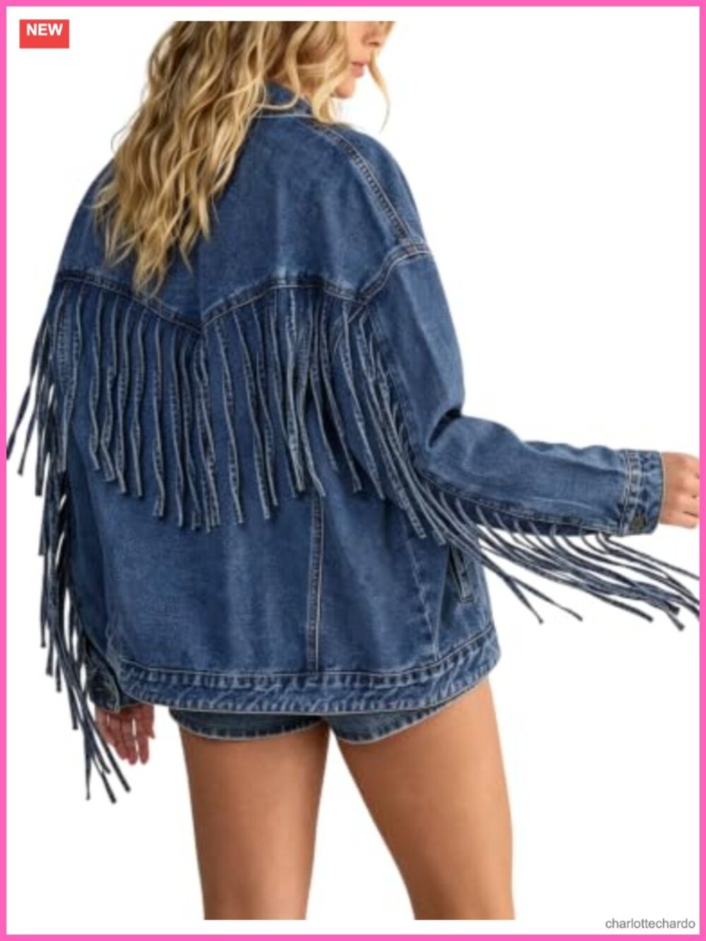 Oversized Fringed Denim Jacket Western Cowgirl Cotton Buttons
